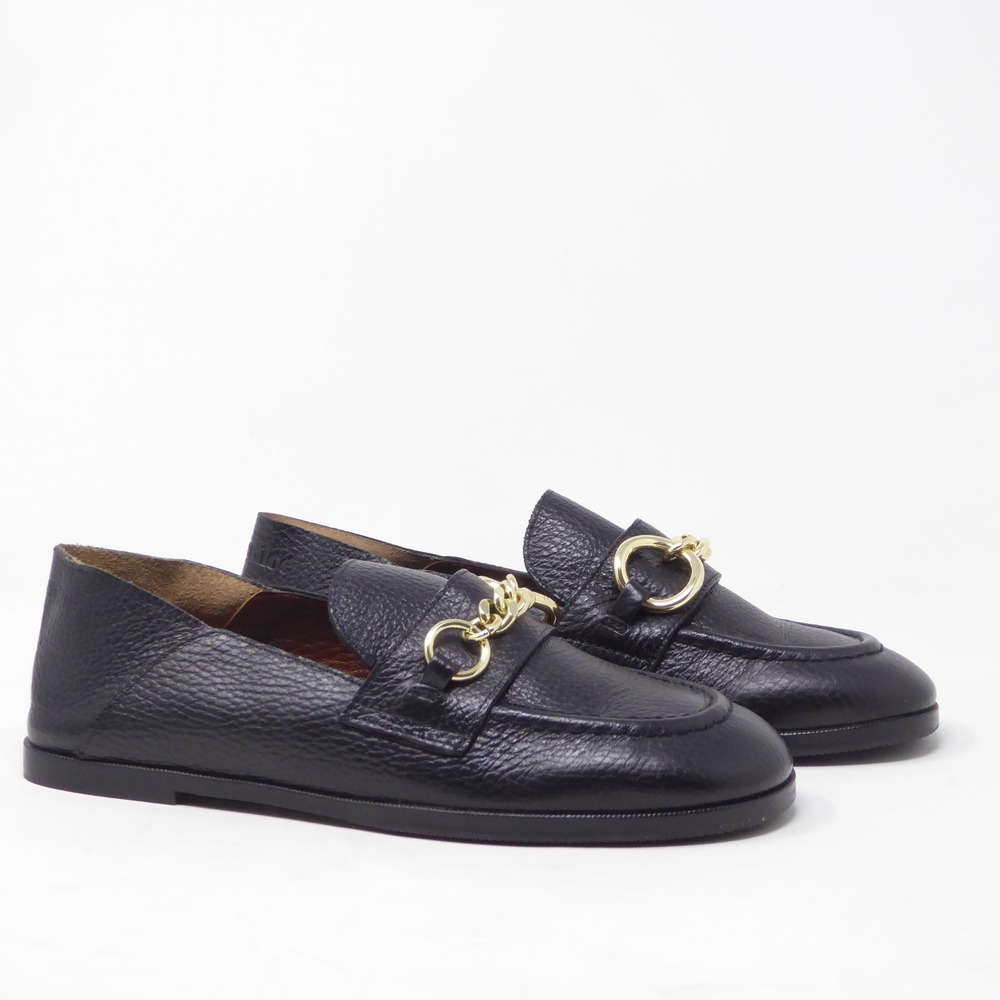 See By Chloe Womens Aryel Loafers Black Leather Gold Chain Link Detail 36 / 6 - Picture 2 of 10
